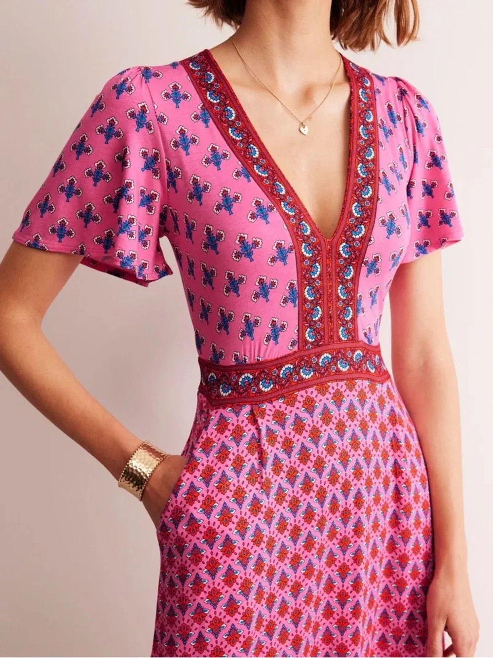 Boden Ellie Flutter Maxi Tea Dress Sangria Sunset Petal Charm Size 10 - Picture 2 of 5